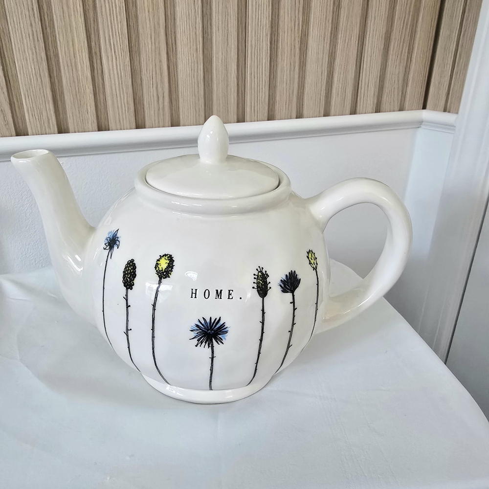 Rae Dunn White and Black Floral Drinkware Teapot